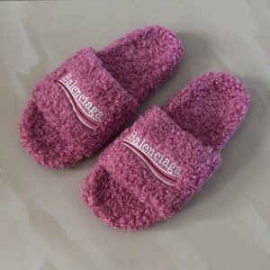 Balenciaga Plush Magenta Slippers